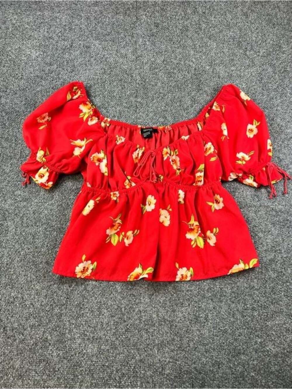 Forever 21 Red Floral Off-Shoulder Blouse